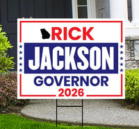Rick Jackson For Georgia Governor 2026 Yard Sign, Corrugated Governor Elections Race Red White & Blue Yard Sign with Metal H-Stake