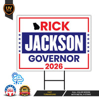 Rick Jackson For Georgia Governor 2026 Yard Sign, Corrugated Governor Elections Race Red White & Blue Yard Sign with Metal H-Stake