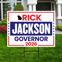 Rick Jackson For Georgia Governor 2026 Yard Sign, Corrugated Governor Elections Race Red White & Blue Yard Sign with Metal H-Stake