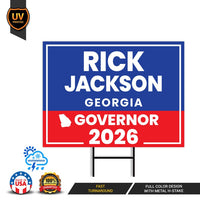 Rick Jackson For Georgia Governor 2026 Yard Sign, Corrugated Governor Elections Race Red White & Blue Yard Sign with Metal H-Stake