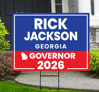 Rick Jackson For Georgia Governor 2026 Yard Sign, Corrugated Governor Elections Race Red White & Blue Yard Sign with Metal H-Stake