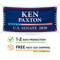 Ken Paxton For Texas U.S. Senate Banner Sign, 13 oz Waterproof US Senate Election 2026, Republican Party Vinyl Banner With Metal Grommets