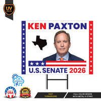 Ken Paxton For Texas Senate 2026 Yard Sign, Corrugated Plastic Senate Elections, Race Red White & Blue Yard Sign with Metal H-Stake
