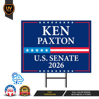 Ken Paxton For Texas Senate 2026 Yard Sign, Corrugated Plastic Senate Elections, Race Red White & Blue Yard Sign with Metal H-Stake