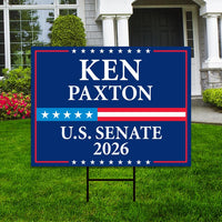 Ken Paxton For Texas Senate 2026 Yard Sign, Corrugated Plastic Senate Elections, Race Red White & Blue Yard Sign with Metal H-Stake