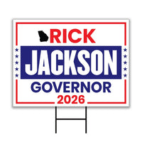 Rick Jackson For Georgia Governor 2026 Yard Sign, Corrugated Governor Elections Race Red White & Blue Yard Sign with Metal H-Stake