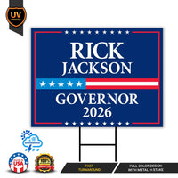Rick Jackson For Georgia Governor 2026 Yard Sign, Corrugated Governor Elections Race Red White & Blue Yard Sign with Metal H-Stake