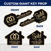 2 Pack Personalized Real Estate Marketing Closing Signs, Customized Realtor Social Media Photo Props, Realtor Key, Custom House Shaped Sign