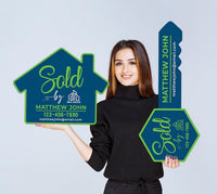 2 Pack Personalized Real Estate Marketing Closing Signs, Customized Realtor Social Media Photo Props, Realtor Key, Custom House Shaped Sign