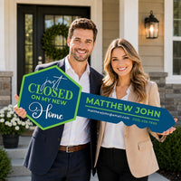 2 Pack Personalized Real Estate Marketing Closing Signs, Customized Realtor Social Media Photo Props, Realtor Key, Custom House Shaped Sign