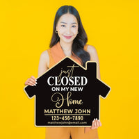 2 Pack Personalized Real Estate Marketing Closing Signs, Customized Realtor Social Media Photo Props, Realtor Key, Custom House Shaped Sign
