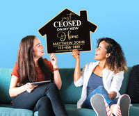 2 Pack Personalized Real Estate Marketing Closing Signs, Customized Realtor Social Media Photo Props, Realtor Key, Custom House Shaped Sign