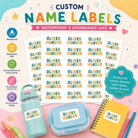 Personalized Name Labels for Kids, Waterproof Vinyl Stickers for School, Daycare, Lunch Boxes & Bottles, Back to School
