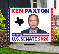Ken Paxton For Texas Senate 2026 Yard Sign, Corrugated Plastic Senate Elections, Race Red White & Blue Yard Sign with Metal H-Stake