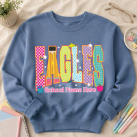 Personalized Eagles Teacher Sweatshirt, Custom School Name Tee, Bright Mascot Team Spirit, Back to School Outfit, Teacher Appreciation Gift