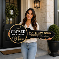 2 Pack Personalized Real Estate Marketing Closing Signs, Customized Realtor Social Media Photo Props, Realtor Key, Custom House Shaped Sign