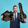 2 Pack Personalized Real Estate Marketing Closing Signs, Customized Realtor Social Media Photo Props, Realtor Key, Custom House Shaped Sign
