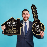 2 Pack Personalized Real Estate Marketing Closing Signs, Customized Realtor Social Media Photo Props, Realtor Key, Custom House Shaped Sign