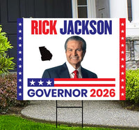 Rick Jackson For Georgia Governor 2026 Yard Sign, Corrugated Governor Elections Race Red White & Blue Yard Sign with Metal H-Stake