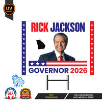 Rick Jackson For Georgia Governor 2026 Yard Sign, Corrugated Governor Elections Race Red White & Blue Yard Sign with Metal H-Stake