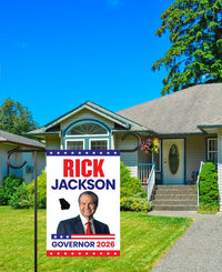 Rick Jackson For Georgia Governor 2026 Garden Flag, Double Sided, 2026 Governor Flag, Elections Flag, Race Red White & Blue Flag