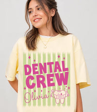 Personalized Dental Crew Shirt, Custom Dentist Office Squad Tee, Retro Striped Tooth Graphic Top, Dental Assistant Gift, Hygienist Gift