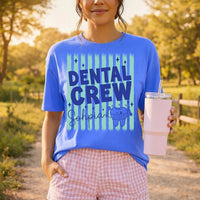 Personalized Dental Crew Shirt, Custom Dentist Office Squad Tee, Retro Striped Tooth Graphic Top, Dental Assistant Gift, Hygienist Gift