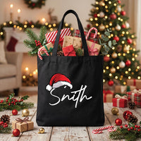 Personalized Christmas Canvas Tote Bag, Custom Name Santa Hat Bag, Holiday Family Carryall, Reusable Cotton Tote, Christmas Gift for Her