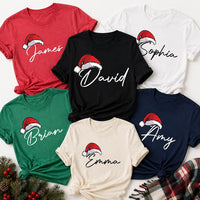 Personalized Family Christmas Shirts, Custom Name Santa Hat Tees, Matching Holiday Outfit, Adult Youth Baby Sizes, Family Christmas Gift