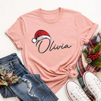 Personalized Family Christmas Shirts, Custom Name Santa Hat Tees, Matching Holiday Outfit, Adult Youth Baby Sizes, Family Christmas Gift