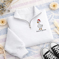 Personalized Goose Embroidered Quarter Zip Sweatshirt, Custom Holiday Pullover, Festive Embroidered Top, Winter Outfit, Christmas Gift