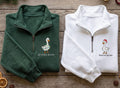 Personalized Goose Embroidered Quarter Zip Sweatshirt, Custom Holiday Pullover, Festive Embroidered Top, Winter Outfit, Christmas Gift