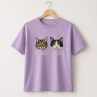 Custom Two-Pet Embroidered Shirt, Personalized Portrait Sweatshirt, Pet Name Tee Hoodie, Cat Mom Crewneck, Cat Lover Gift for Women