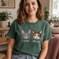 Custom Two-Pet Embroidered Shirt, Personalized Portrait Sweatshirt, Pet Name Tee Hoodie, Cat Mom Crewneck, Cat Lover Gift for Women