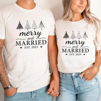 Personalized Merry and Married Couple Shirt, Custom Est Year Holiday Tee, Matching Newlywed Outfit, His and Hers Shirts, Newlywed Gift
