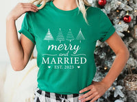 Personalized Merry and Married Couple Shirt, Custom Est Year Holiday Tee, Matching Newlywed Outfit, His and Hers Shirts, Newlywed Gift