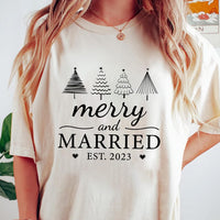 Personalized Merry and Married Couple Shirt, Custom Est Year Holiday Tee, Matching Newlywed Outfit, His and Hers Shirts, Newlywed Gift