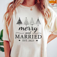 Personalized Merry and Married Couple Shirt, Custom Est Year Holiday Tee, Matching Newlywed Outfit, His and Hers Shirts, Newlywed Gift