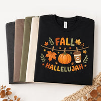 Christian Fall Hallelujah Graphic Shirt, Cute Pumpkin Coffee Tee, Autumn Faith T-Shirt, Thanksgiving Outfit, Fall Holiday Gift for Her