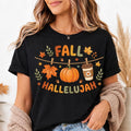 Christian Fall Hallelujah Graphic Shirt, Cute Pumpkin Coffee Tee, Autumn Faith T-Shirt, Thanksgiving Outfit, Fall Holiday Gift for Her