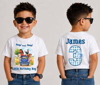 Personalized Farm Birthday Boy Shirt, Custom Name Age Kids Tee, Beep Beep Farm Truck Top, Barnyard Party Outfit, Birthday Gift, Front Back