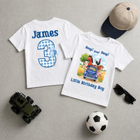 Personalized Farm Birthday Boy Shirt, Custom Name Age Kids Tee, Beep Beep Farm Truck Top, Barnyard Party Outfit, Birthday Gift, Front Back