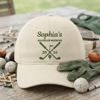 Personalized Bachelorette Golf Embroidered Hat, Custom Bride Name and Date Cap, Bridal Party Cap, Golf Weekend Trip, Bridal Shower Gift