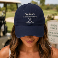 Personalized Bachelorette Golf Embroidered Hat, Custom Bride Name and Date Cap, Bridal Party Cap, Golf Weekend Trip, Bridal Shower Gift
