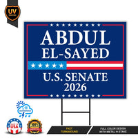 Abdul El-Sayed For Michigan Senate 2026 Yard Sign, Corrugated Plastic Senate Elections, Race Red White & Blue Yard Sign with Metal H-Stake