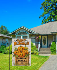Personalized Halloween Garden Flag, 12x18 Double Sided Yard Flag, Spooky Porch Decor, Pumpkin Family Outdoor Welcome Sign, Halloween Gift