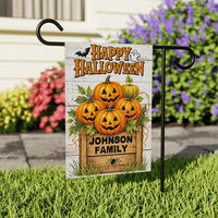 Personalized Halloween Garden Flag, 12x18 Double Sided Yard Flag, Spooky Porch Decor, Pumpkin Family Outdoor Welcome Sign, Halloween Gift