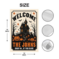 Personalized Halloween Family Garden Flag, 12x18 Double Sided Yard Flag, Spooky Porch Decor, Haunted House Welcome Sign, Halloween Gift