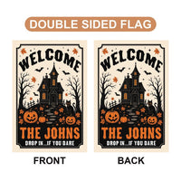 Personalized Halloween Family Garden Flag, 12x18 Double Sided Yard Flag, Spooky Porch Decor, Haunted House Welcome Sign, Halloween Gift