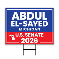 Abdul El-Sayed For Michigan Senate 2026 Yard Sign, Corrugated Plastic Senate Elections, Race Red White & Blue Yard Sign with Metal H-Stake